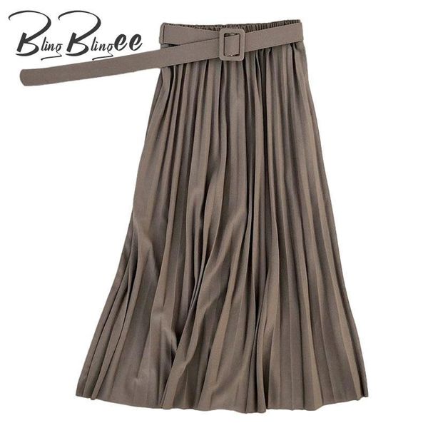 

skirts blingblingee fashion women's waist pleated solid color half length belt elastic skirt promotions lady black pink brown outfits