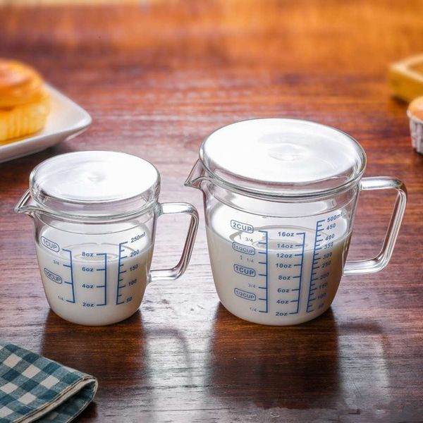 

250ml500ml milk cup high borosilicate glass measuring cup with scale band cover can be directly heated