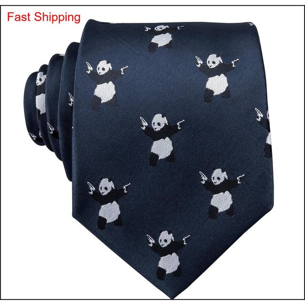 

dark blue panda pattern tie set handkerchief and cuffs fashion wholesale business wedding party f qyluxr mj_fashion, Black;blue