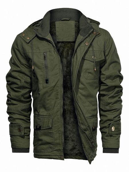 

men flap pocket drawstring hooded teddy lined zipper coat r3sg#, Black;brown