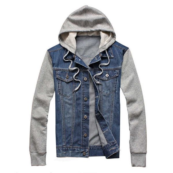 Homens Denim Hooded Sportswear Outdoor Casual Moda Jeans Jaquetas Hoodies Cowboy Homens e Casaco Plus Size X0621