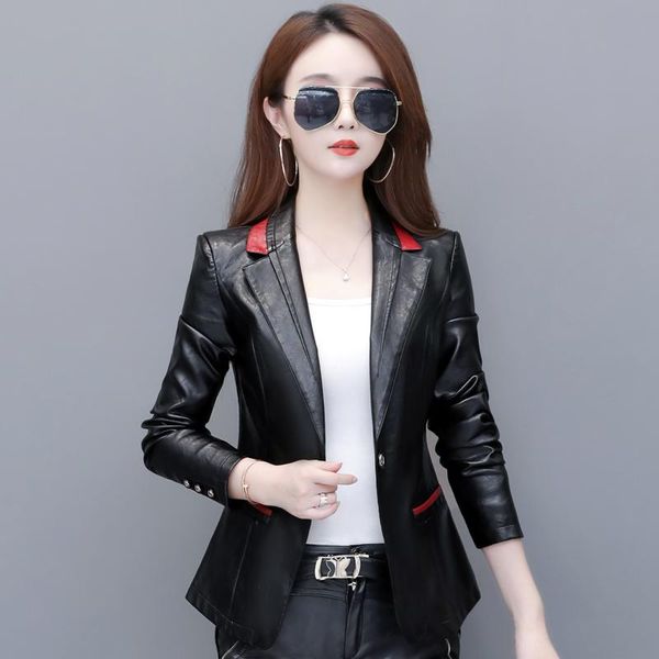 

women's leather & faux spring and autumn female clothing 5xl slim coat outerwear fashion plus size short women jacket suits, Black