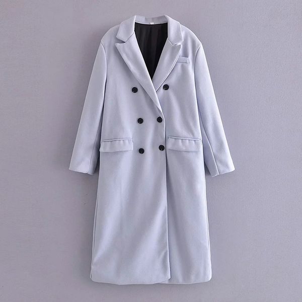 

women's wool & blends xikom female double blue breasted turndown collar long sleeve thin coat vintage streetwear outerwear q4mr, Black