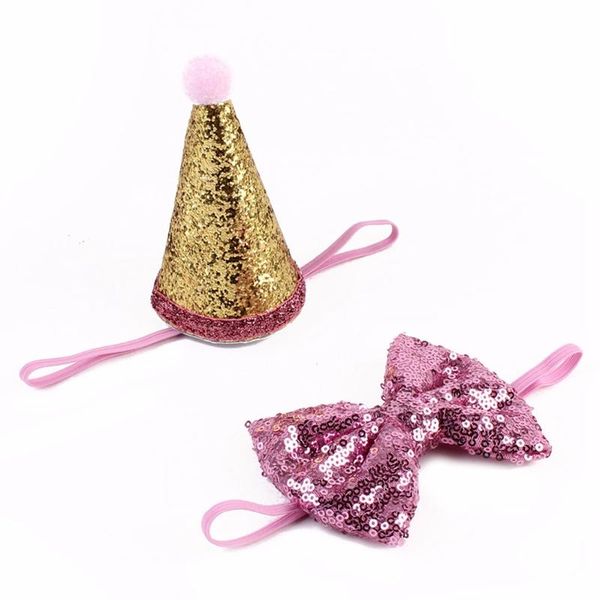 

dog apparel 2pcs/set sequin birthday pet cat cap+bowknot tie costume headwear accessory bowtie collar gentlemen lady style unisex-ab