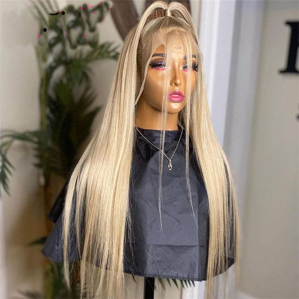 

synthetic wigs preplucked ask blonde color straight hair transparent lace front wig with baby for black women daily wear 150% density