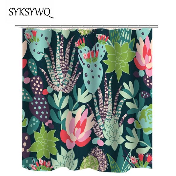

shower curtains cactus curtain green plants cortinas de bano succulent bathroom fabric polyester flower bath