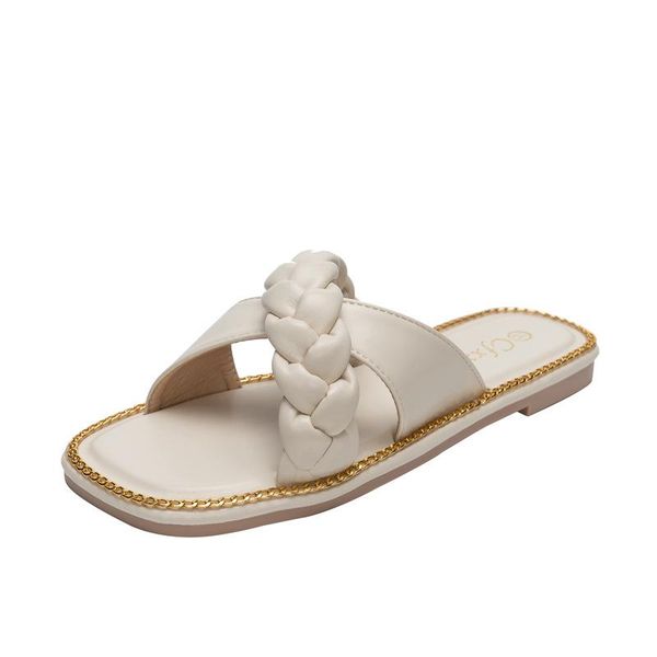 

slippers 2021 summer women's woven flat female sandals simple cross fashion solid color open toe women shoes, Black