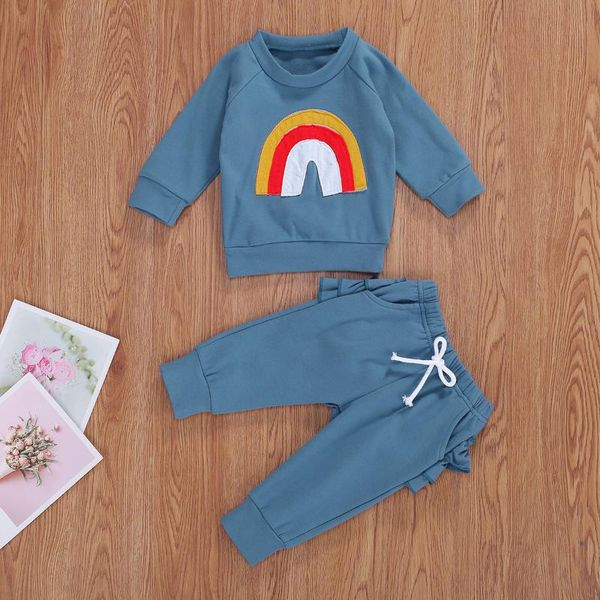 

clothing sets baby & children's 6m-3y autumn born boys girls long sleeve cute rainbow splice t-shirt pants infant set, White