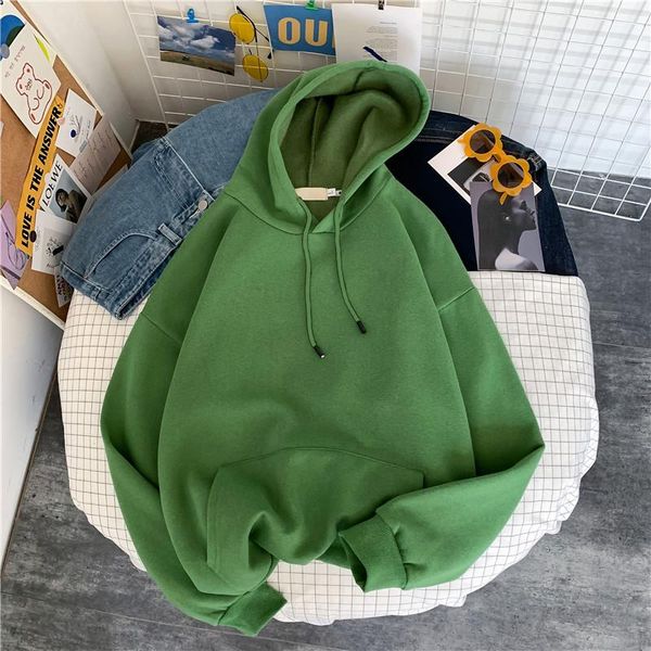

men's hoodies & sweatshirts autumn spring hong kong style brushed men brand pullover hooded casual solid color loose long sleeves coupl, Black
