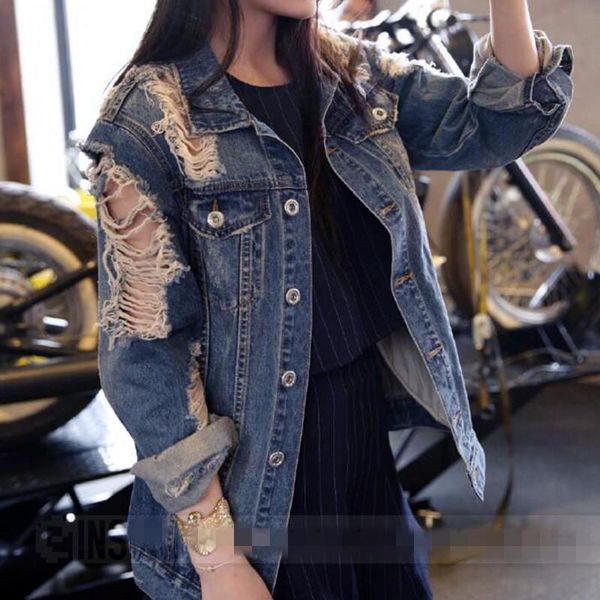 

women's jackets jeans jacket women denim loose broken jaqueta feminina basic coats 7ct013, Black;brown