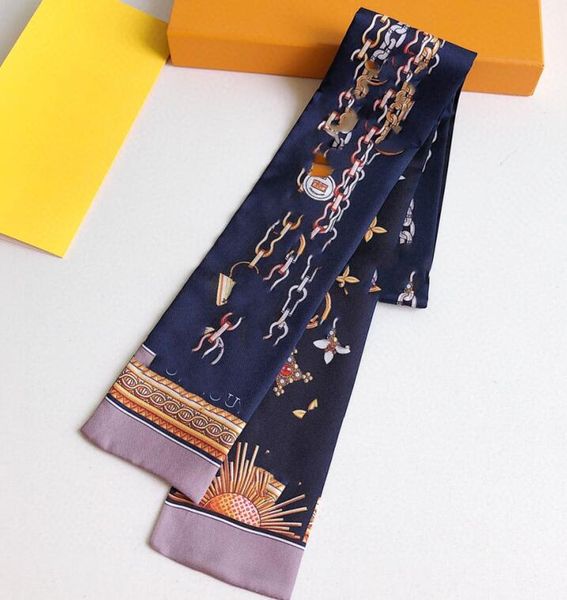 

2021 designer scarf silk scarf fashion headband luxury scarf women silk scraves grade silk muffler hair bands 100*5cm, Blue;gray