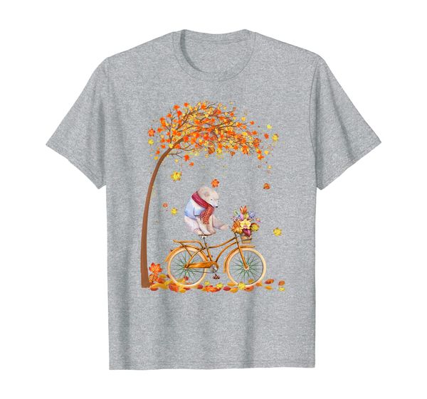 

polar bear riding bicycle autumn leaves cute fall gifts t-shirt, White;black