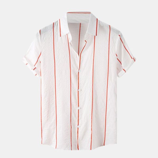

men's casual shirts daily stripe shirt short sleeve button turn-down collar hawaiian 2021 brand streetwear chemise homme, White;black