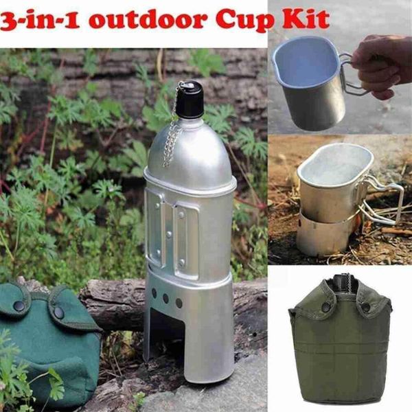 

water bottle outdoor camping cookware all-in-one set aluminum alloy hiking portable box equipment kettle picnic lunch f9r6