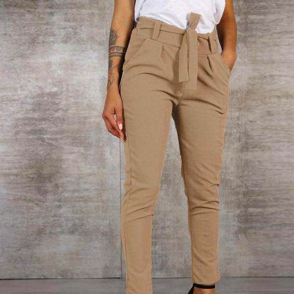 

high waist cargo light womens pant harem casual palazzo bow lace up formal office elegant p3, Black;white