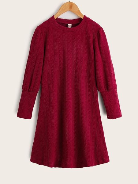 

girls bishop sleeve textured dress she, Red;yellow