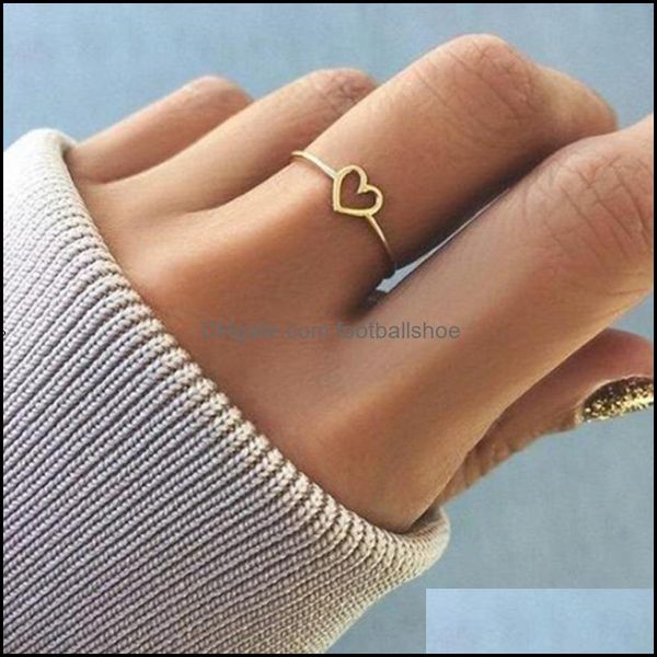 

band dainty women ring hollow heart rings for couple wedding promise infinity eternity love jewelry boho anillos mujer bff gifts drop delive, Silver