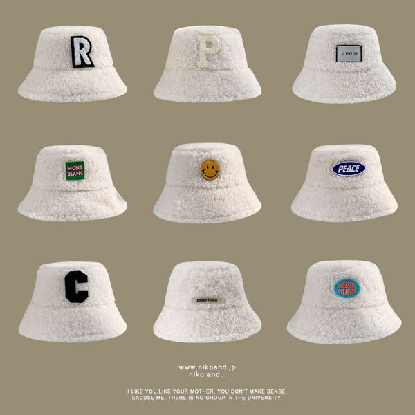 

hats & caps beige lambswool autumn and winter thickening thermal windproof plush bucket hat, Blue;gray
