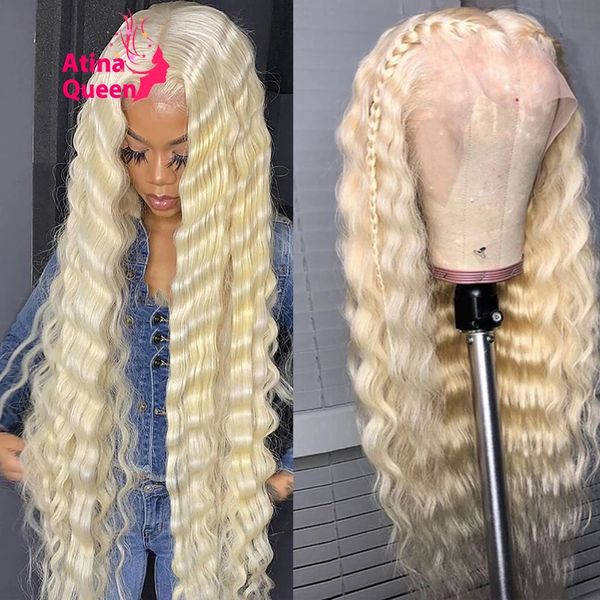 

613 blonde deep/water wave frontal wigs for black women brazilian long wavy synthetic none lace front wig