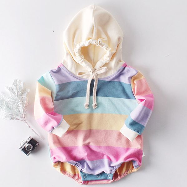 

newborn infant spring and autumn boys and girls jumpsuit rainbow long sleeve clothes and caps baby clothing, Blue