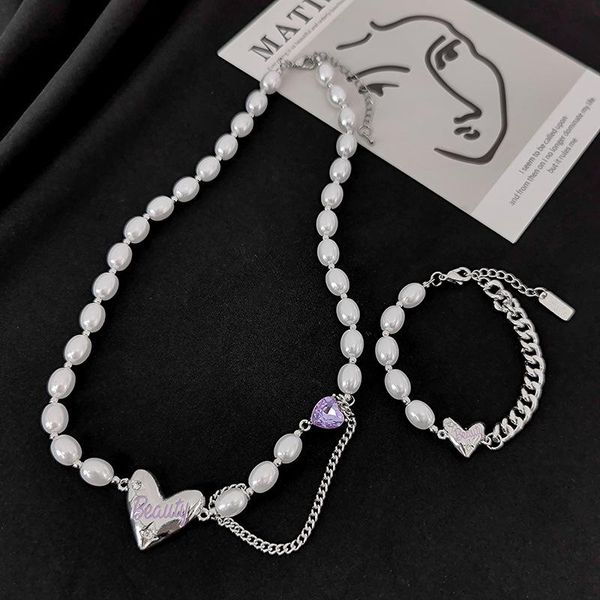 

chokers 2021 vintage imitation pearl metal love heart necklaces for women girls clavicle chain necklace fashion jewelry choker, Golden;silver