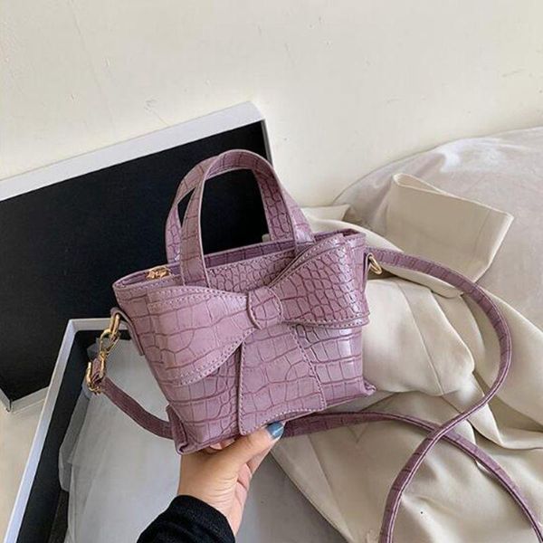 

shoulder bags 2021 stone pattern small tote bag fashion high-quality pu leather women's designer handbag cute bow messenger
