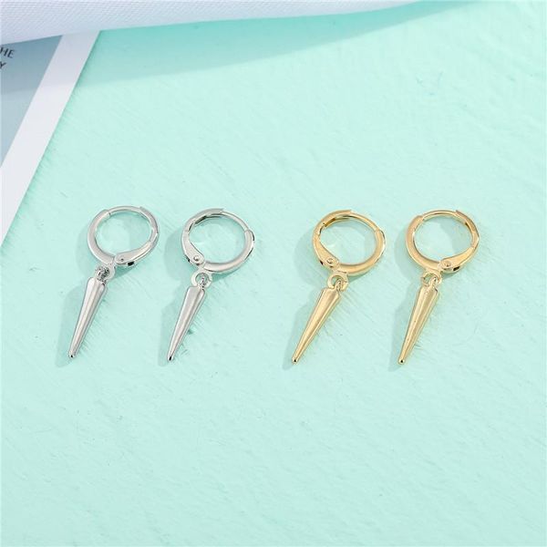 

hoop & huggie 1pair punk cone long earrings for women men european hiphop rock geometric pendant hugging circle ear stud jewelry e521-2, Golden;silver