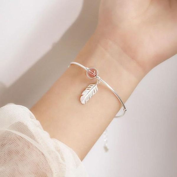 

bangle ch-682 small fresh korean sweet girl heart pink strawberry crystal bracelet feather pendant, Black