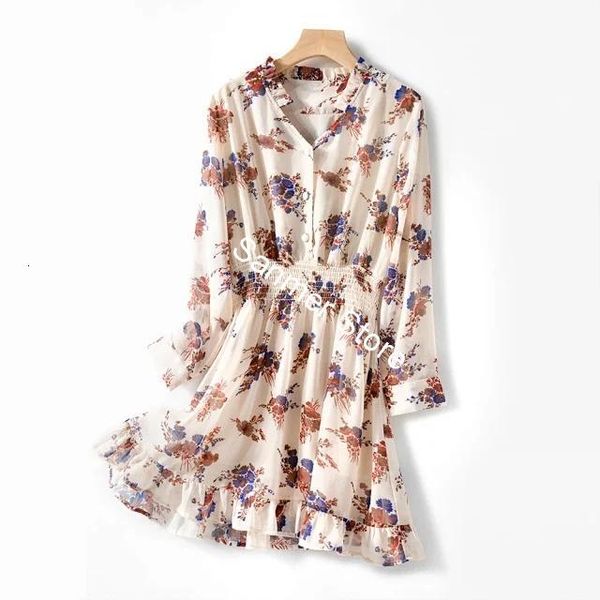 

2021 new impresso floral mini babados com decote em v botes cintura elstica prairie chique manga longa vestido feminino vero sxyb, Black;gray