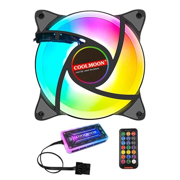 

fans & coolings coolmoon computer case pc cooling fan rgb adjust 120mm 6pin quiet+ir remote radiator cpu
