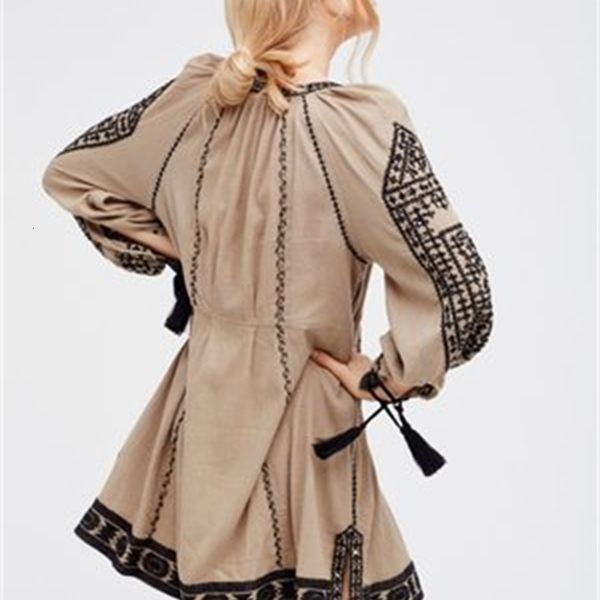 

domestic wind embroidered tassel dress loose im7c, Black;gray