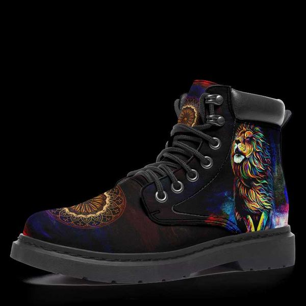 

boots metallic lace-up lion cool customized shoes on-demand printing winter plush ankle handmade for men and women, Black