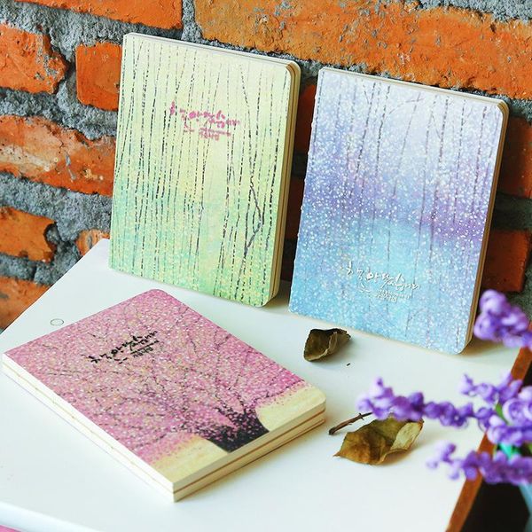 

notepads fog rain cherry blossom notebook color pages diary book hard copybook planner school office stationery gift, Purple;pink