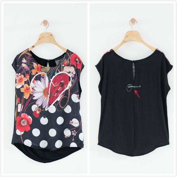 

spanish color deg printed chiffon shirt short sleeve t- 8sm6, White