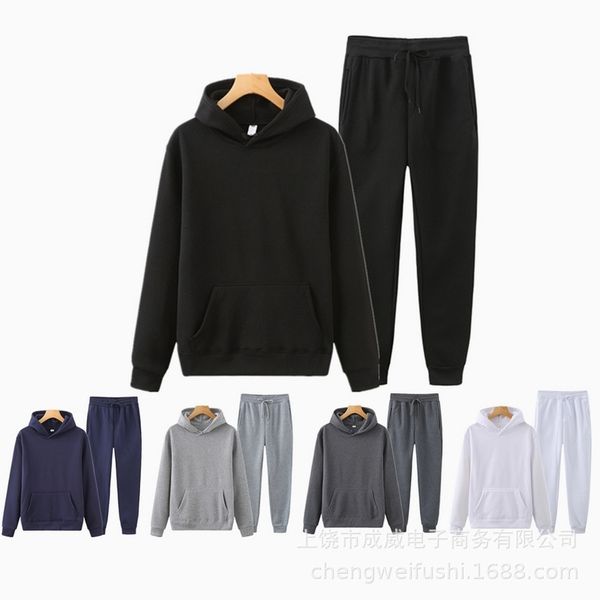 

men's fleece sweater pullover hoodie + sports pants 2-piece set, Black