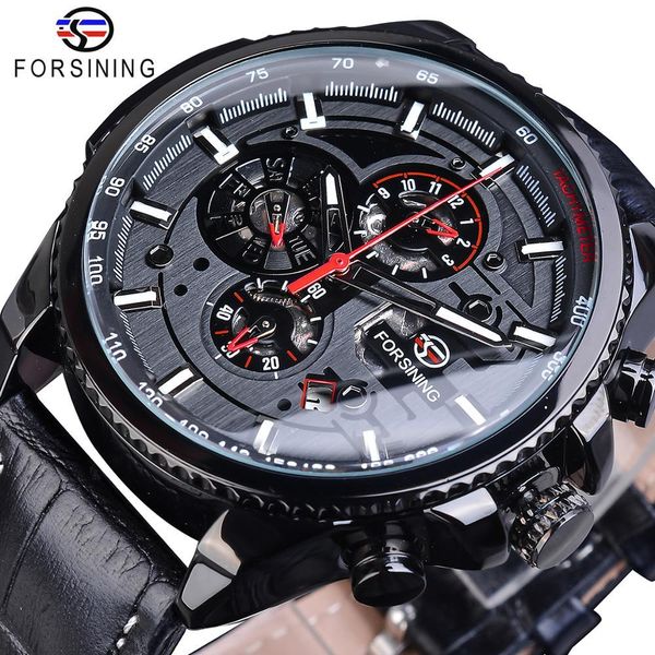 

watches forsining full black 2021 mens sport automatic wrist watch brand luxury transparent calendar display mechanical hours clock, Slivery;brown