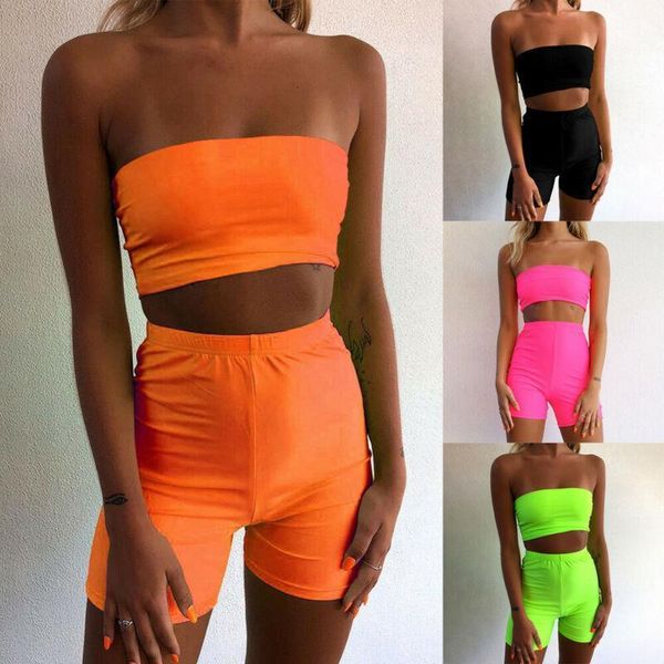 

women neon skinny clothes set solid female casual tracksuit for women stretchy tank female gym fitness outfits, Gray