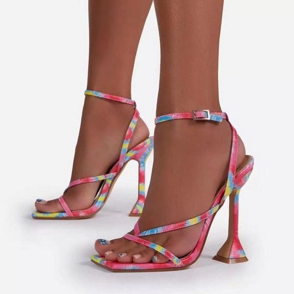 

new summer 2021 women's multicolor square toe high heeled shoes toe clamping stiletto high heels plus size 35-43, Black