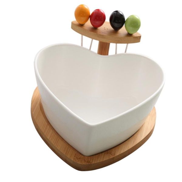 

bowls 1 set fashion fruit bowl fork tray household ceramic salad kit