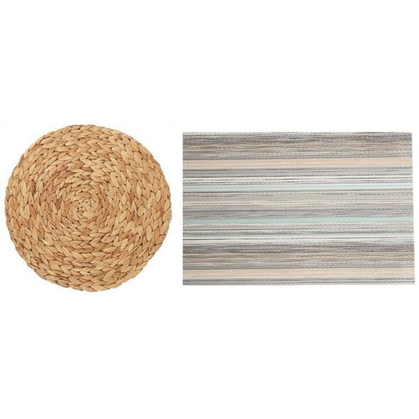 

mats & pads -10 pcs woven placemats, table natural water hyacinth weave placemat,round braided rattan tablemats