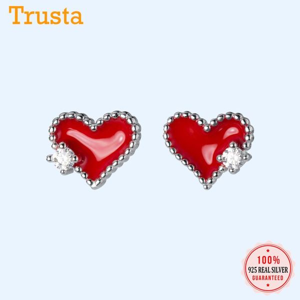 

stud trusta genuine fashion 925 sterling silver charms red heart earring jewelry for women earrings ds2597, Golden;silver