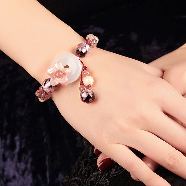 

xianlan011 national wind bracelet retro pink strawberry string of peace buckle coloured glaze shell ornaments hand act the role of, Silver