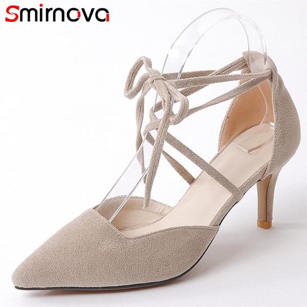 

smirnova pointed toe fashion spring autumn shoes woman thin heel cross tied elegant wedding pumps women shoes high heels, Black