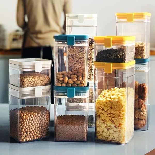 

1pcs plastic container sealing storage canister with lid cereal containers flour tank for kitchen 500/1000/1600ml hug