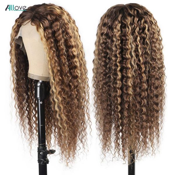 

lace wigs highlight curly front wig 13x4 honey blonde 180 density brazilian ombre brown colored 4x4 closure for black women, Black;brown