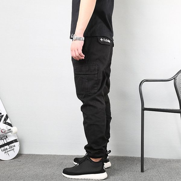 

2021 new japanese style fashion men jeans loose fit big pocket casual cargo pants hombre streetwear hip hop joggers trousers 2x, Blue