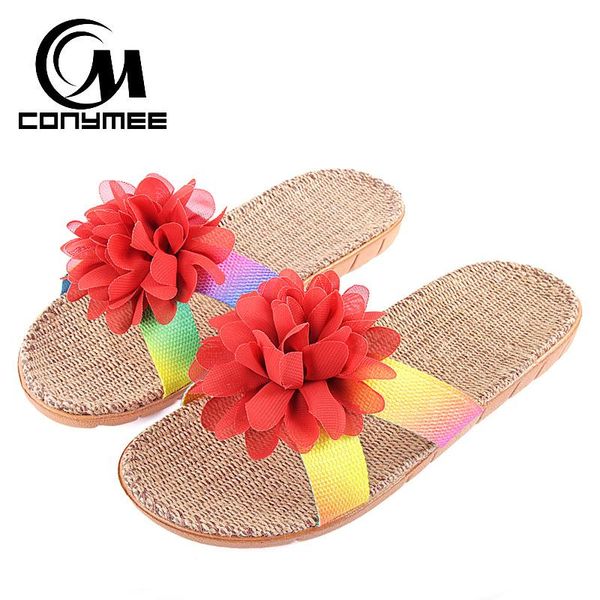 

slippers cute flower women beach sandalias, Black