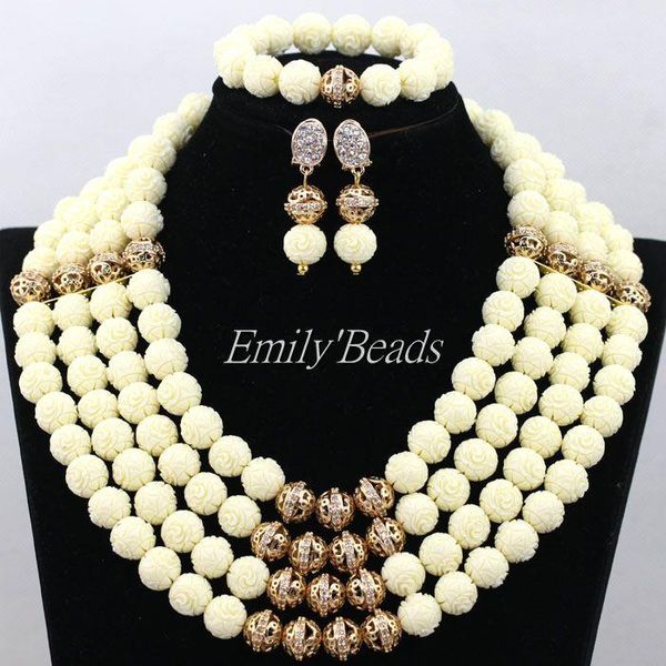 

earrings & necklace beige nigerian wedding costume bridal jewelry set african artificial coral beads party cj541, Silver