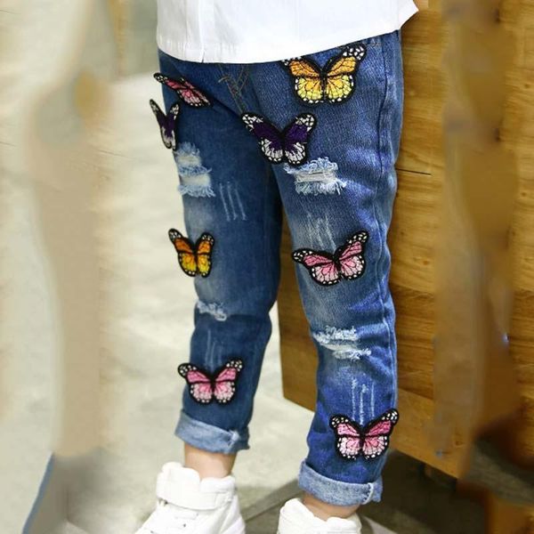 

trousers 2021 spring autumn kids pants fashion born girls jeans children's casual butterfly for baby jean infant clothing, Blue