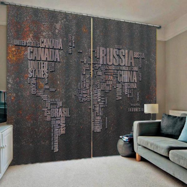 

curtain & drapes blackout brown map curtains 3d luxury window living room